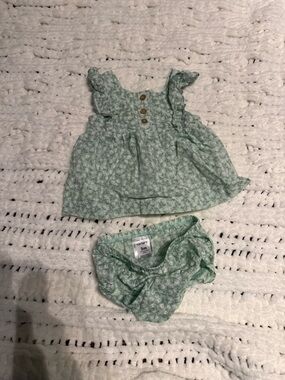 Carter's Sage Green Floral Ruffle Dress with Matching Bloomers